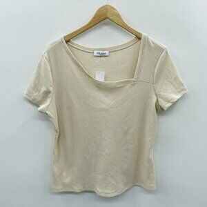 Gilli Womens Size Large Short Sleeve Asymmetrical Neckline Waffle Knit Top 1000